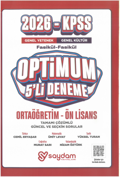 2026 KPSS Lise Ortaöğretim Ön Lisans Optimum 5 Deneme Fasikül Çözümlü Saydam Yayınları Zeta Fotokopi