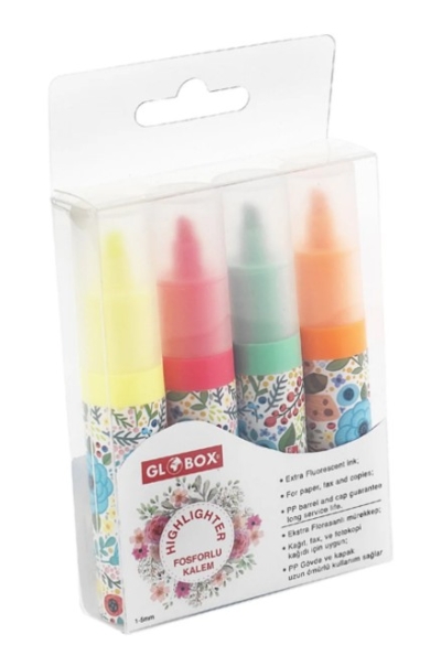 Globox Fosforlu Kalem Baskılı 4 Lü Set Zeta Fotokopi