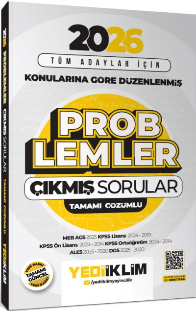 2026 Tüm Adaylar İçin Problemler Konularına Göre Düzenlenmiş Tamamı Çözümlü Çıkmış Sorular Yediiklim Yayınları