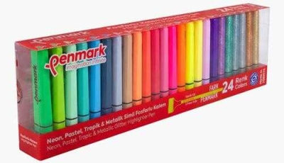 Penmark Fosforlu Kalem 24 Lü Süper Kutu 6 Neon+6 Pastel+6 Tropik+6 Simli