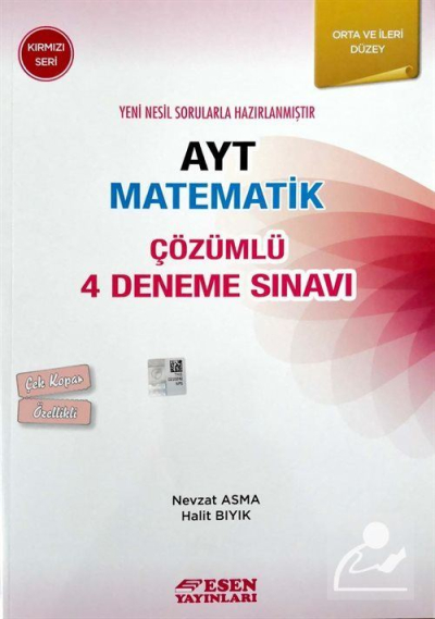 AYT Matematik Çözümlü 4 Deneme Sınavı Kırmızı Seri Esen Yayınları Zeta Fotokopi
