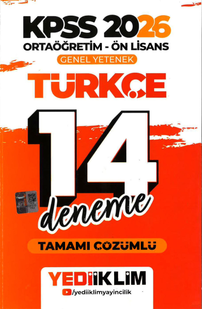 2026 KPSS Ortaöğretim Ön Lisans Genel Yetenek Türkçe Tamamı Çözümlü 14 Deneme Yediiklim Yayınları Zeta Fotokopi