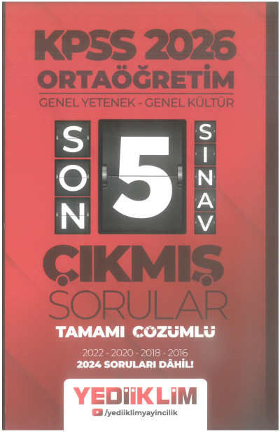 2026 Ortaöğretim Genel Yetenek - Genel Kültür Tamamı Çözümlü Son 5 Sınav Çıkmış Sorular 2024 Soruları Dahil Yediiklim Yayınları Zeta Fotokopi