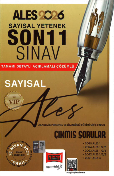 2026 ALES VIP Sayısal Yetenek Son 11 Sınav Çıkmış Sorular (13 Nisan 2025 Sınavı Dahil) Yargı Yayınları SAYISAL BÖLÜM Zeta Fotokopi