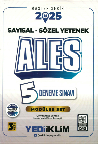 2025 ALES Sayısal-Sözel Yetenek 5 Deneme Sınavı Yediiklim Yayınları Zeta Fotokopi