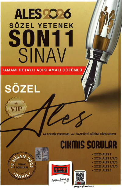 2026 ALES VIP Sayısal Yetenek Son 11 Sınav Çıkmış Sorular (13 Nisan 2025 Sınavı Dahil) Yargı Yayınları SÖZEL BÖLÜM Zeta Fotokopi