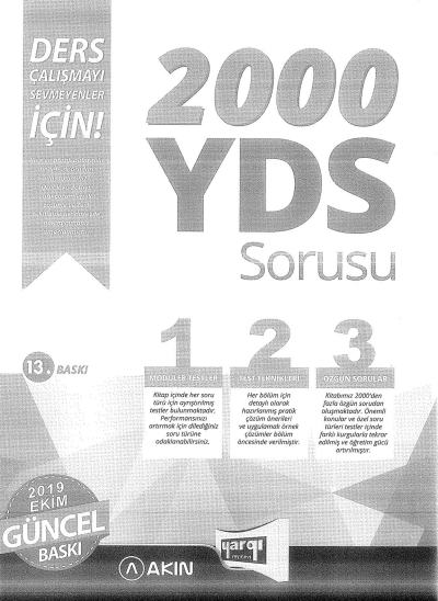2000 YDS SORUSU 2019 EKİM GÜNCEL BASKI (AKIN DİL YARGI YAYINLARI ORTAK BASIM) Zeta Fotokopi