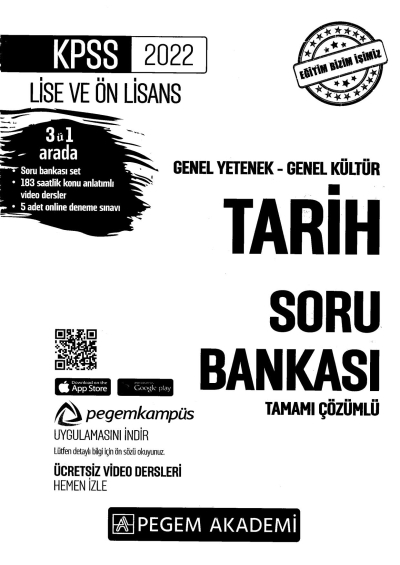 2022 KPSS LİSE VE ÖNLİSANS TARİH SORU BANKASI Zeta Fotokopi