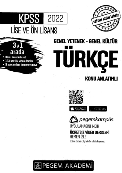2022 KPSS LİSE VE ÖNLİSANS TÜRKÇE KONU ANLATIMI Zeta Fotokopi