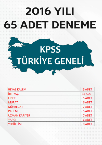 65 ADET TG DENEME 2016 YILI TG LİSTEMİZDEKİ TÜM YAYINLARI KAPSAR (TG100-TG108 ARASI) Zeta Fotokopi